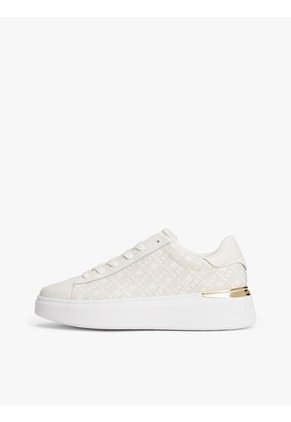 Tenis Blanco De Cuero Con Plataforma Y Monograma Tommy Hilfiger