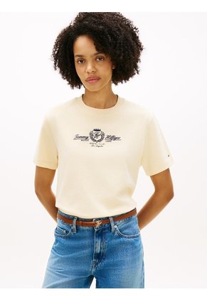 Camiseta Amarilla Amplia Con Logo Y Escudo Bordado Tommy Hilfiger