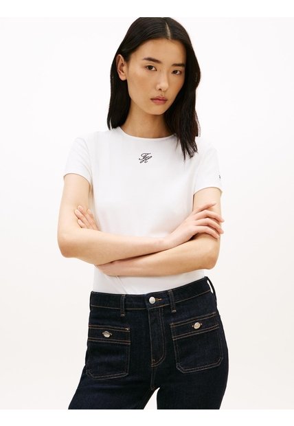 Camiseta Blanca De Punto Con Logo Texturizado Tommy Hilfiger