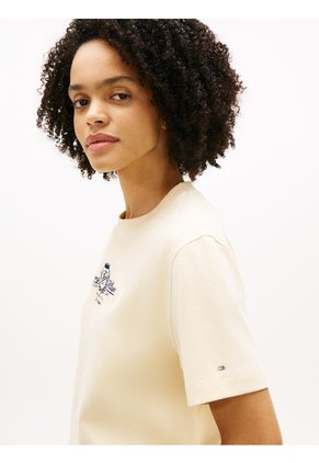 Camiseta Amarilla Amplia Con Logo Y Escudo Bordado Tommy Hilfiger