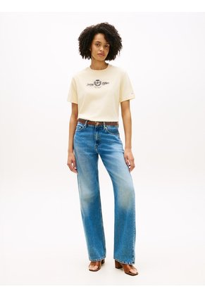 Camiseta Amarilla Amplia Con Logo Y Escudo Bordado Tommy Hilfiger