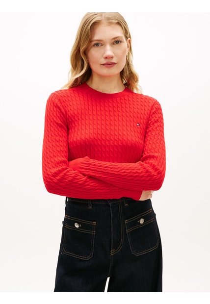 Saco Rojo De Punto Trenzado Fino Tommy Hilfiger