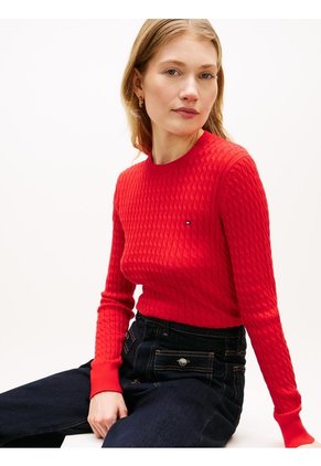 Saco Rojo De Punto Trenzado Fino Tommy Hilfiger