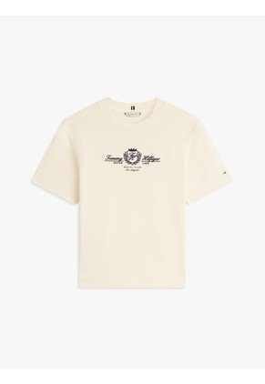 Camiseta Amarilla Amplia Con Logo Y Escudo Bordado Tommy Hilfiger
