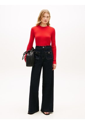Saco Rojo De Punto Trenzado Fino Tommy Hilfiger