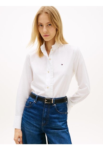 Camisa Blanca Poplin De Manga Larga Con Cuello De Volantes Tommy Hilfiger