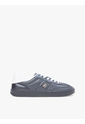 Tenis Negro De Cuero Con Monograma Metalizado Tommy Hilfiger Tommy Hilfiger