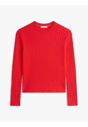 Saco Rojo De Punto Trenzado Fino Tommy Hilfiger