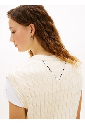 Chaleco Blanco De Punto Trenzado Con Cuello En V Tommy Hilfiger