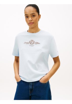 Camiseta Azul Amplia Con Logo Y Escudo Bordado Tommy Hilfiger