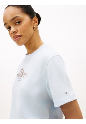 Camiseta Azul Amplia Con Logo Y Escudo Bordado Tommy Hilfiger