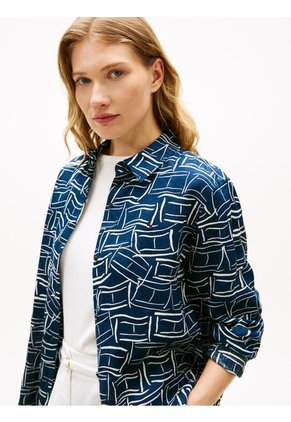 Camisa Azul De Lino Puro De Corte Amplio Tommy Hilfiger
