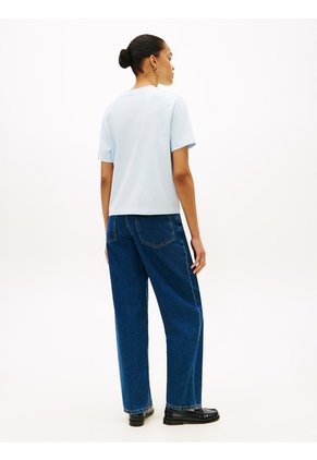 Camiseta Azul Amplia Con Logo Y Escudo Bordado Tommy Hilfiger