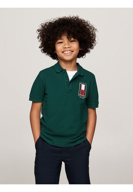 Polo Verde Niño Manga Corta Con Logo Tommy Hilfiger