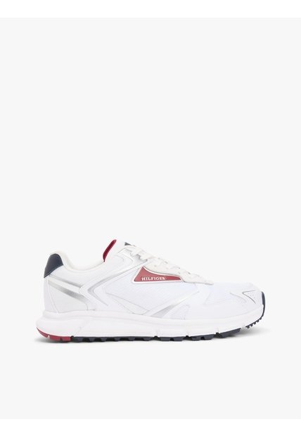 Tenis Blanco Con Mezcla De Texturas Y Logo Tommy Hilfiger