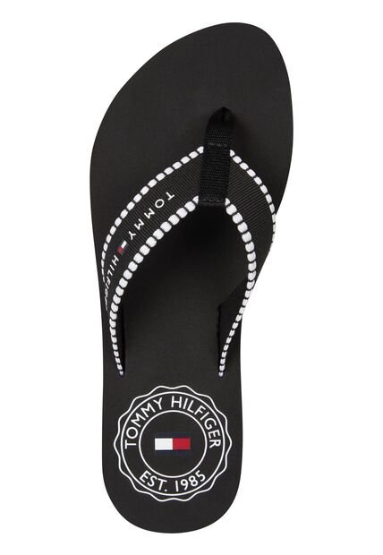 Sandalias Negro Con Tiras De Tejido Trenzado Y Logo Tommy Hilfiger