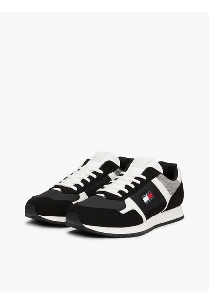 Tenis Negro Con Logo Y Texturas Mixtas Tommy Hilfiger