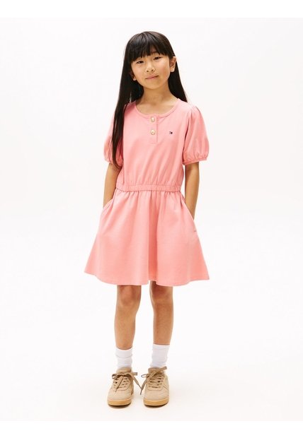 Vestido Rosa Manga Corta Con Tejido De Saco Tommy Hilfiger