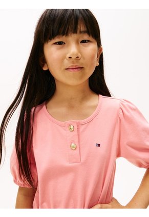Vestido Rosa Manga Corta Con Tejido De Saco Tommy Hilfiger