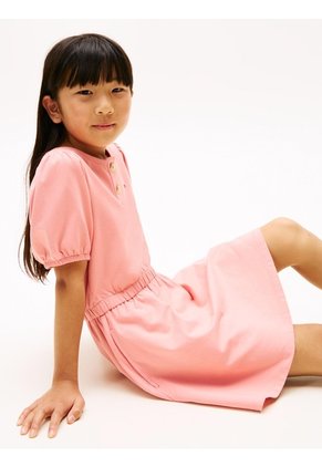 Vestido Rosa Manga Corta Con Tejido De Saco Tommy Hilfiger