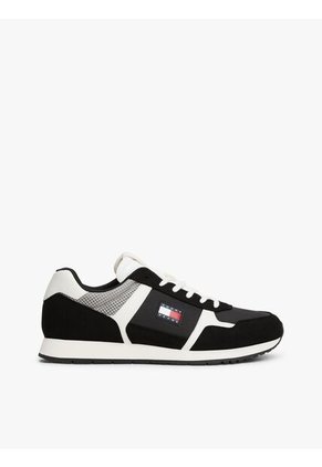 Tenis Negro Con Logo Y Texturas Mixtas Tommy Hilfiger