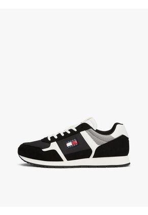Tenis Negro Con Logo Y Texturas Mixtas Tommy Hilfiger