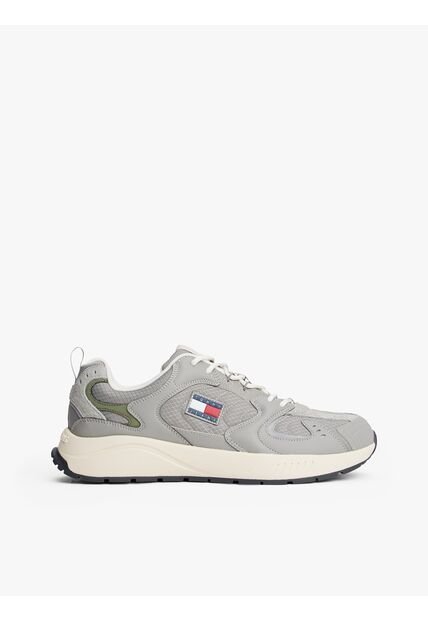 Tenis Gris Con Texturas Mixtas Y Logo Tommy Hilfiger