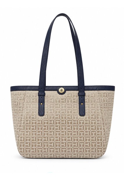 Bolso Beige Tote Con Estampado Monograma TH Tommy Hilfiger