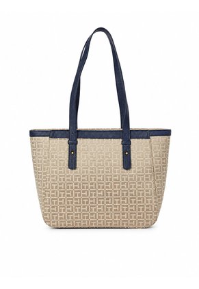 Bolso Beige Tote Con Estampado Monograma TH Tommy Hilfiger
