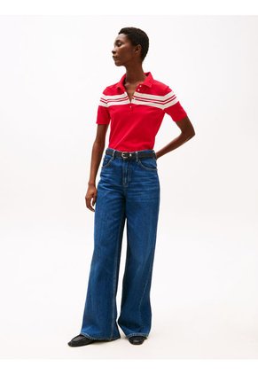 Polo Rojo De Rayas Con Corte Slim Tommy Hilfiger