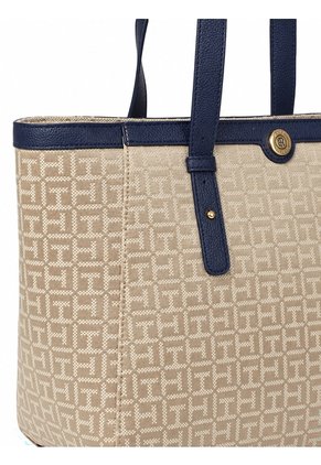 Bolso Beige Tote Con Estampado Monograma TH Tommy Hilfiger