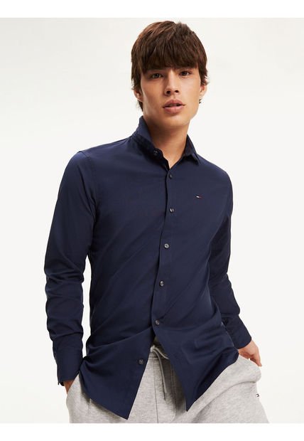 Camisa Negra De Algodón Elástico Tommy Jeans