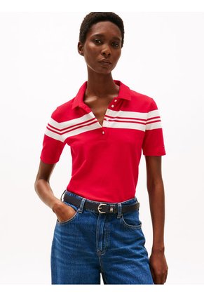 Polo Rojo De Rayas Con Corte Slim Tommy Hilfiger