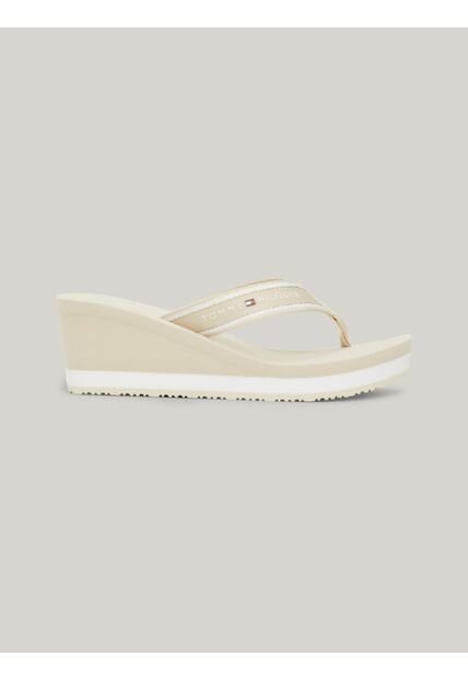 Sandalias Beige De Cuña Con Logo Tommy Hilfiger