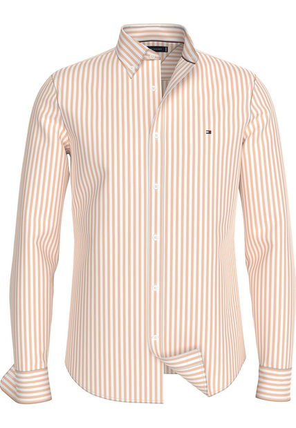 Camisa Naranja Slim De Popelín A Rayas TH Flex Tommy Hilfiger