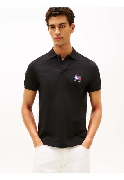 Polo Negro De Corte Regular Con Logo Gráfico Tommy Hilfiger