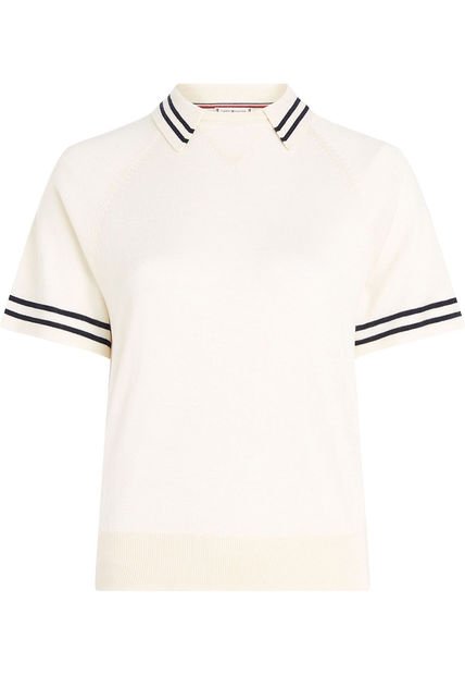 Saco Beige Tejido Tipo Polo Con Ribetes De Raya Tommy Hilfiger