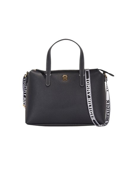 Bolso Negro Satchel Con Insignia Tommy Hilfiger
