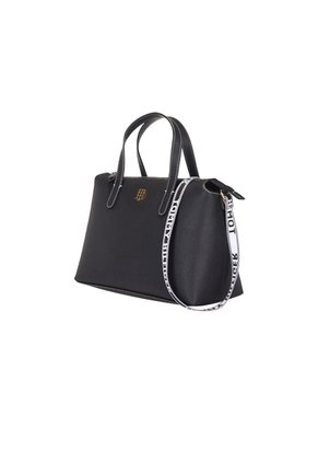 Bolso Negro Satchel Con Insignia Tommy Hilfiger