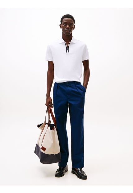 Polo Blanco De Corte Regular Con Cremallera Tommy Hilfiger
