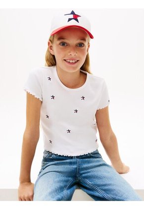 Camiseta Blanco Muy Ajustado Con Logo Y Estrellas Bordadas Tommy Hilfiger