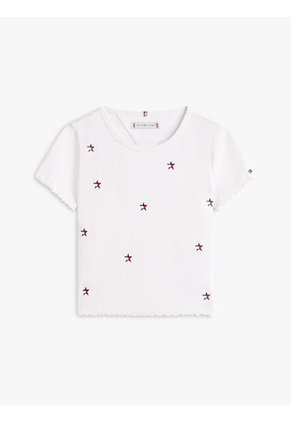 Camiseta Blanco Muy Ajustado Con Logo Y Estrellas Bordadas Tommy Hilfiger