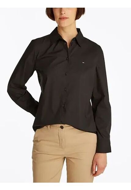 Camisa Negra De Popelín De Corte Regular Tommy Hilfiger