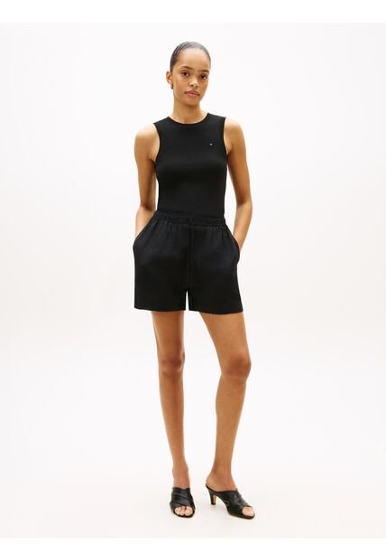 Pantalonetas Negro De Puro Lino Con Logo Bordado Tommy Hilfiger