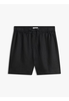 Pantalonetas Negro De Puro Lino Con Logo Bordado Tommy Hilfiger