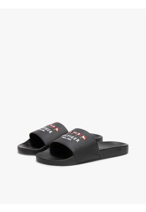 Sandalias Negro De Piscina Con Logo Bordado Tommy Hilfiger