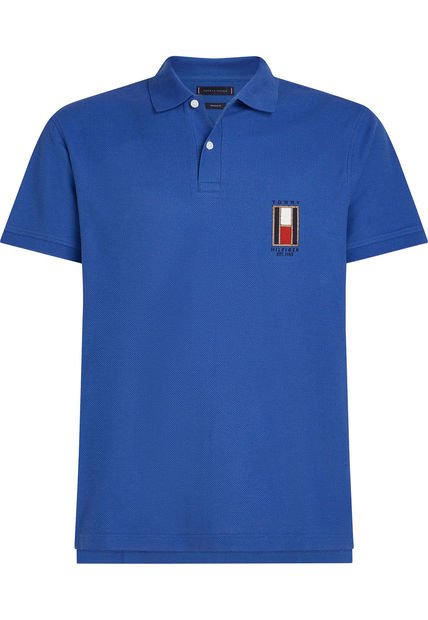 Polo Azul De Corte Regular Con Logo Vertical Tommy Hilfiger