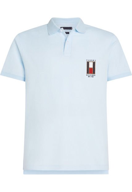 Polo Celeste De Corte Regular Con Logo Vertical Tommy Hilfiger