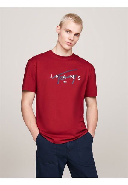 Camiseta Roja Con Logo Con La Firma De Tommy Tommy Jeans