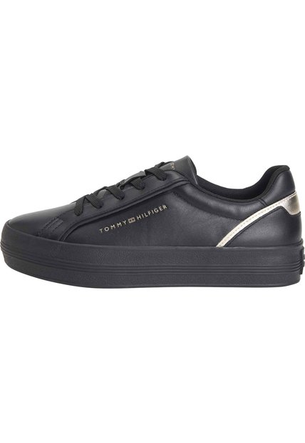 Tenis Negro De Cuero Con Suela Gruesa Tommy Hilfiger